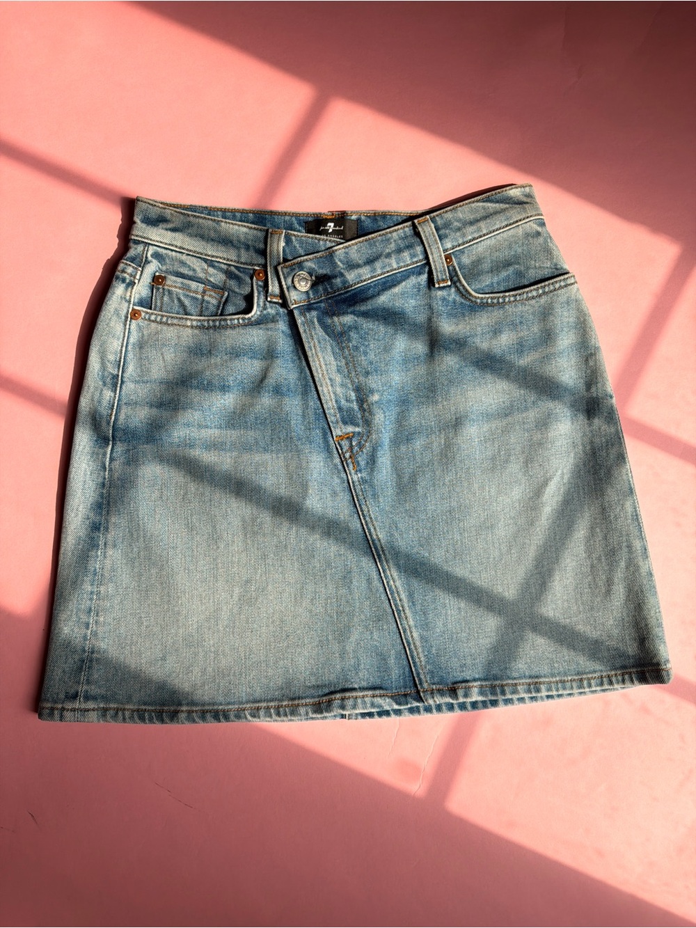 7 For All Mankind Light Blue Denim Mini Skirt